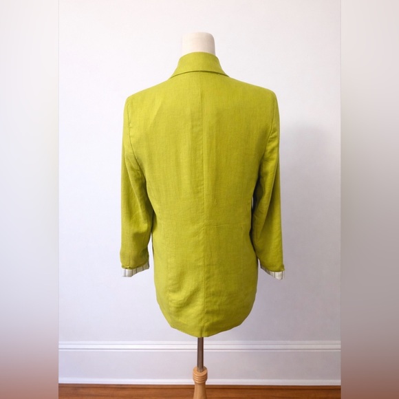 Jules & Leopold Lime Green Double-Breasted Linen-Blend Blazer - Picture 3 of 6
